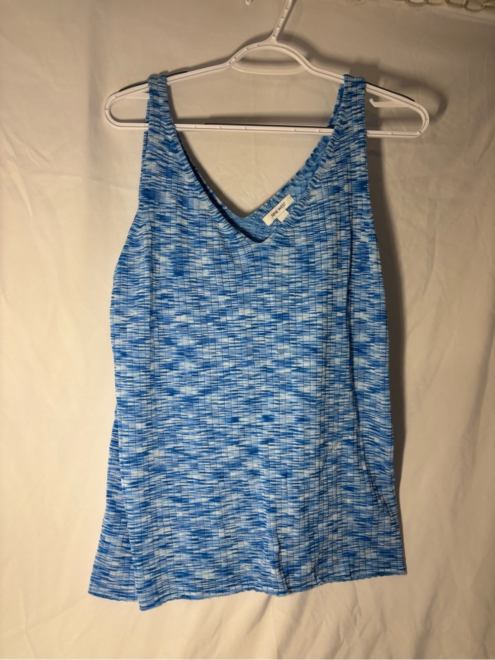 Nine West Blue and White Space-Dye Knit Top